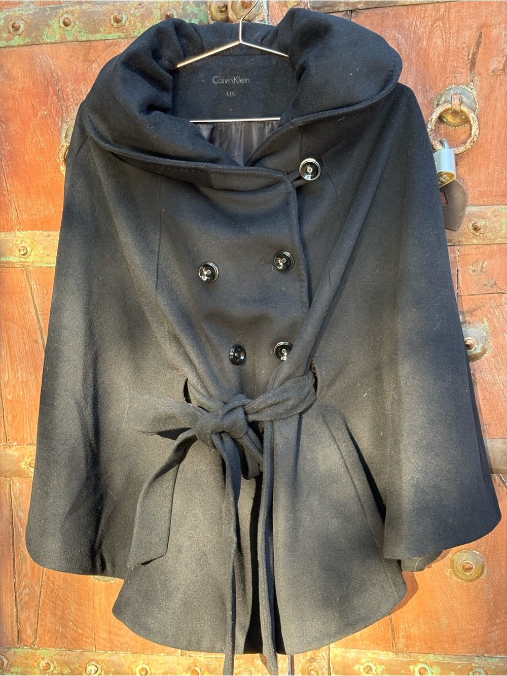 Calvin Klein Black Double-Breasted Wool Blend Cape